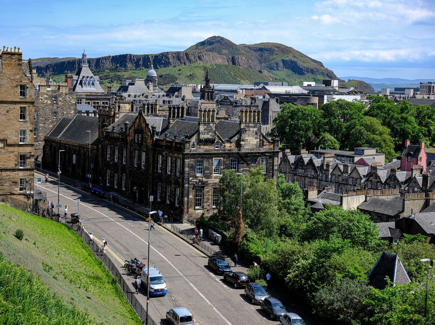 Edinburgh rooftops with Arthur's Seat behind