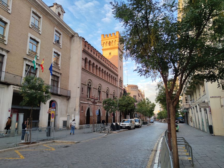 Quiet street in central Seville with orange trees